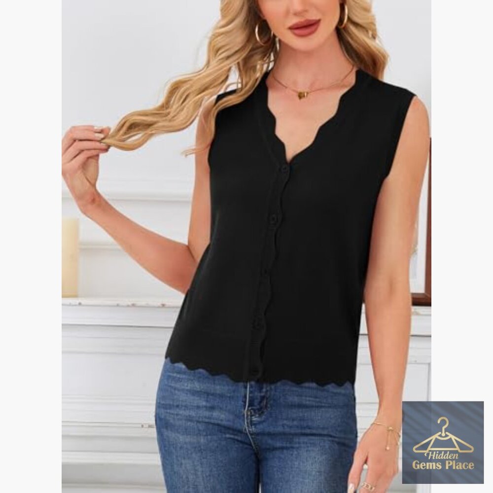 Sleeveless V-Neck Cardigan Vest Slim Fit Rayon Summer Lightweight - Picture 2 of 7